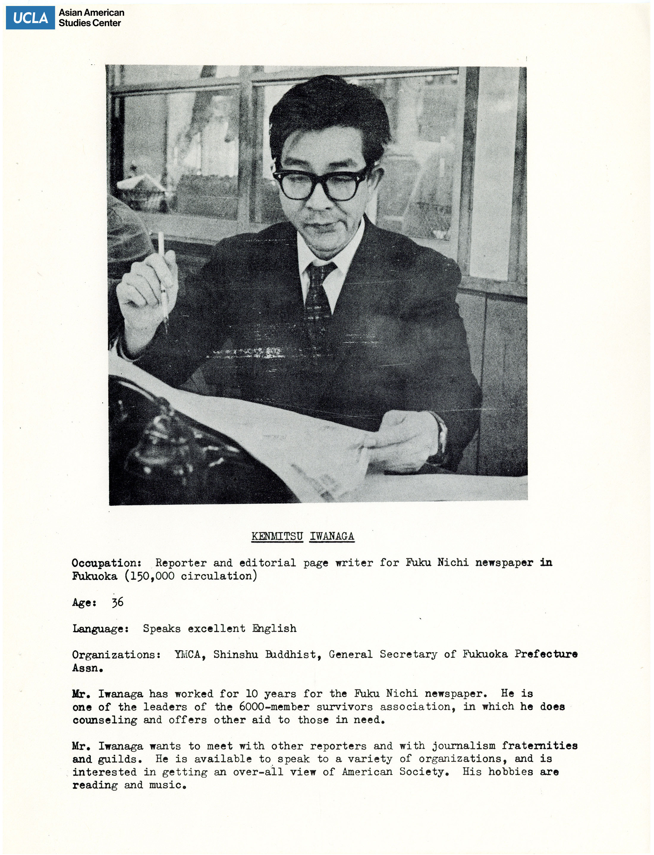 The hibakusha delegates' biopgrahies of Hiroko Takahara. Includes picture of delegates and short biography.