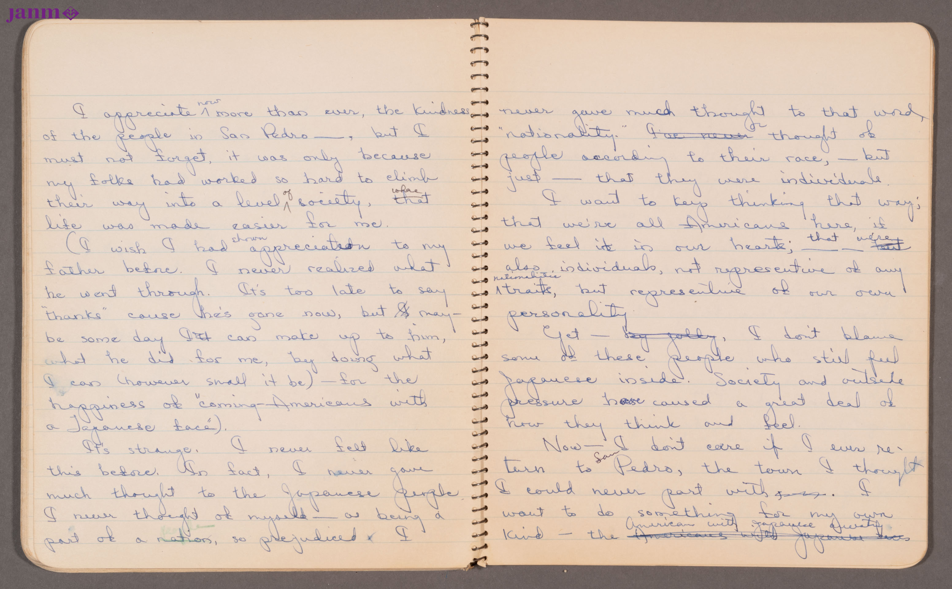 Written daily diary of Yuri during her temporary stay at the Santa Anita Assembly Center (detention facility). The Santa Anita Assembly Center was placed in the Santa Anita race track of Arcadia, California. This temporary detention facitliy converted from horse stalls housed Japanese detainees who were from Los Angeles, San Diego, and Santa Clara.